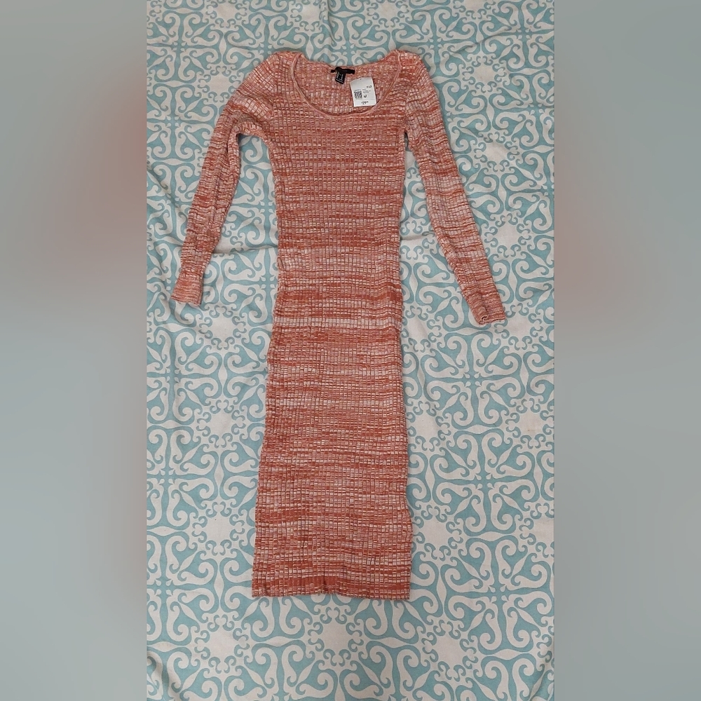 Forever 21 Ribbed Bodycon Sweater Dress, size M, Rust/Cream.